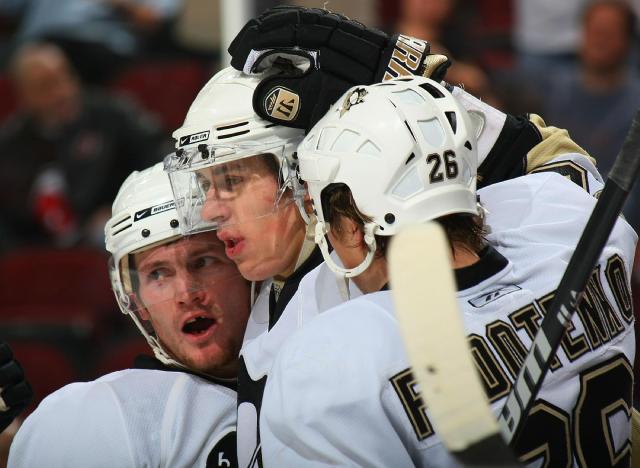 Evgeni Malkin, Matt Cooke, and Ruslan Fedotenko Celebrate