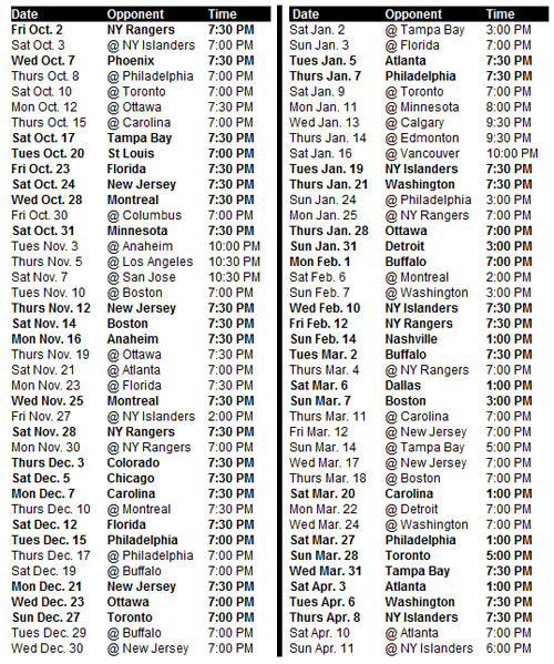 2009-2010 Pittsburgh Penguins Schedule