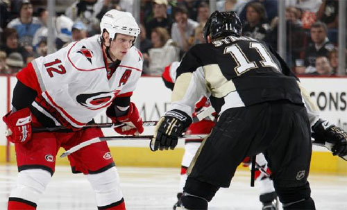 Jordan Staal and Eric Staal Face off
